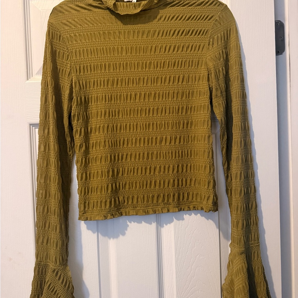 Reformation Olive Green Textured Long Sleeve Top